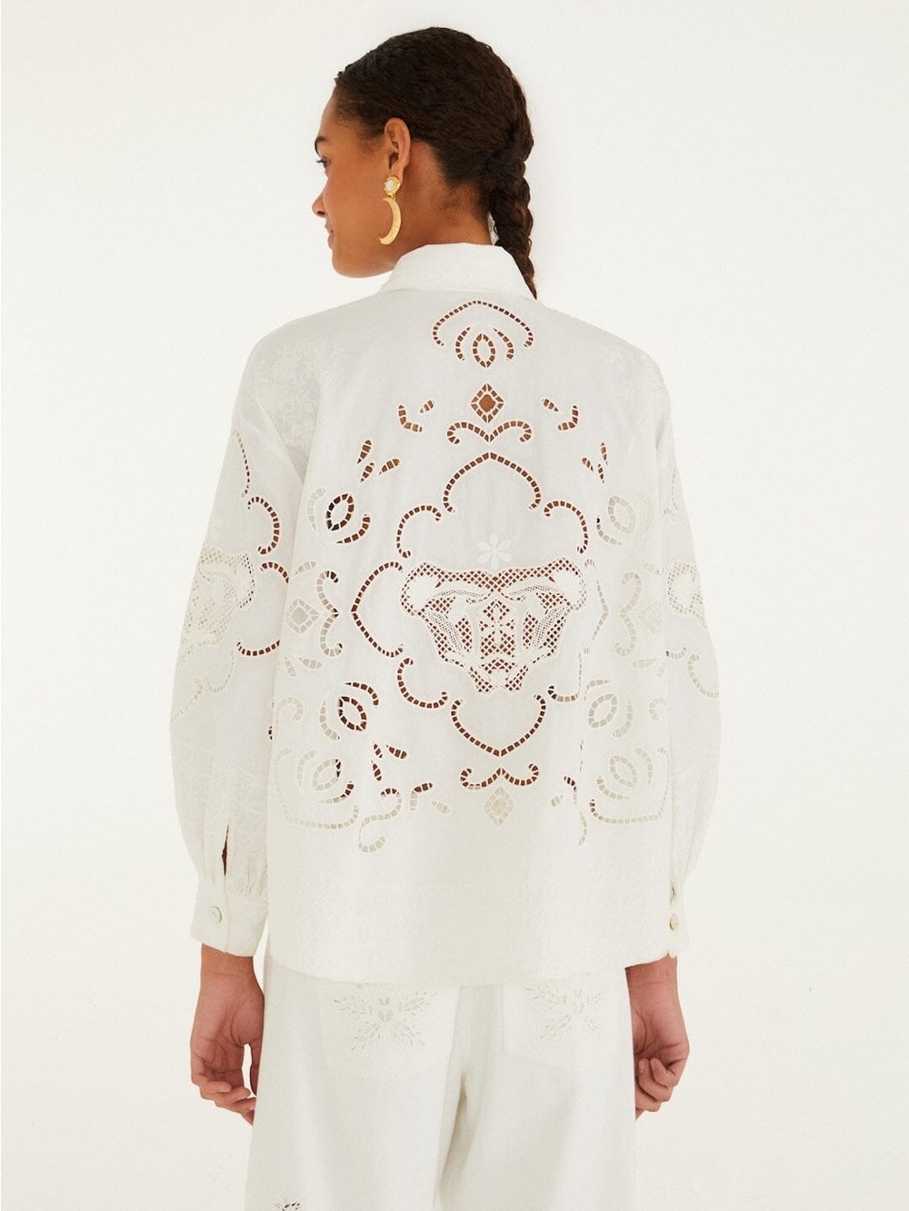 Farm Rio Off-White Embroidered Flowers Richelieu Shirt - Picture 6 of 8